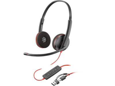 Poly Blackwire 3220 Stereo USB-C Black Headset +USB-C/A Adapter (Bulk)