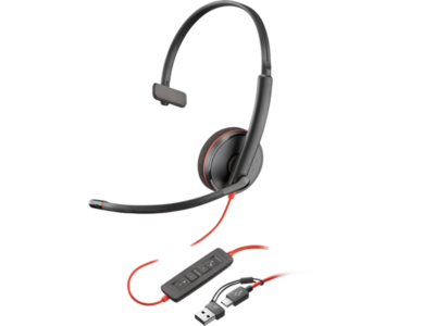 Poly Blackwire 3210 Monaural USB-C Headset +USB-C/A Adapter (Bulk)