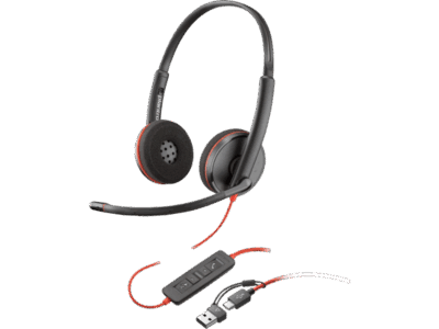 Poly Blackwire 3220 Stereo USB-C Black Headset +USB-C/A Adapter (Bulk)