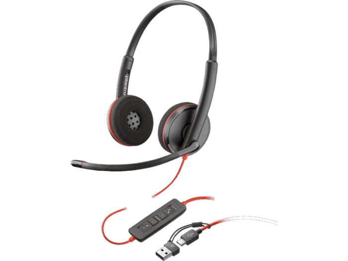 Poly Blackwire 3220 Stereo USB-C Black Headset +USB-C/A Adapter (Bulk)