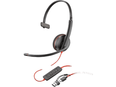 Poly Blackwire 3210 Monaural USB-C Headset +USB-C/A Adapter (Bulk)